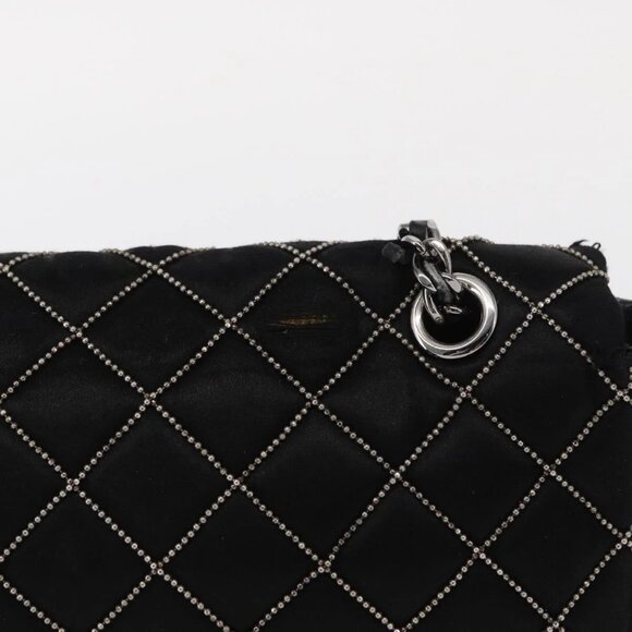 CHANEL Matelasse Chain Shoulder Bag Satin Black Silver CC Auth 157278 - Picture 3 of 16